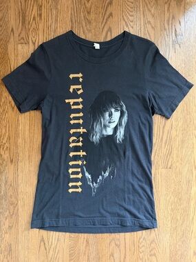 Black "Reputation" Graphic Tee with Portrait